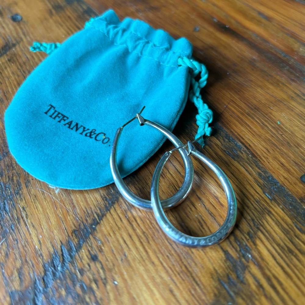Tiffany & Co. Elsa Peretti Puffy .925 Sterling Silver Oval Hoop Earrings.